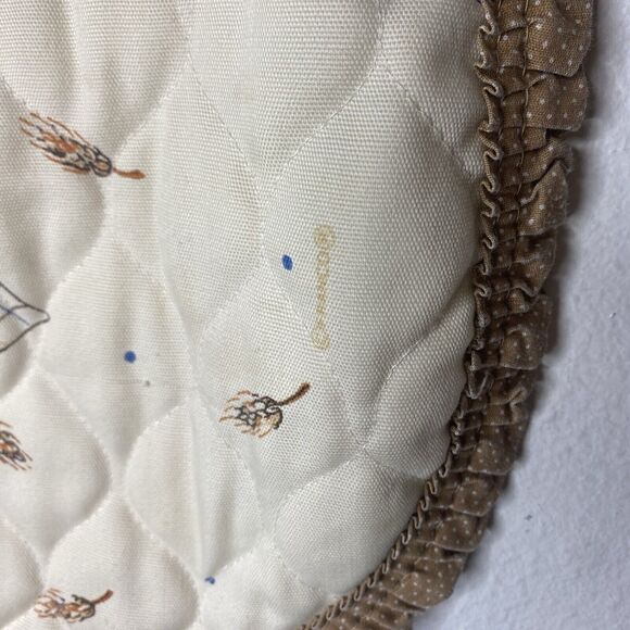 Franco Vintage Mushroom Half Apron Brown Cream Ruffle Trim Waist Tie - Picture 2 of 14